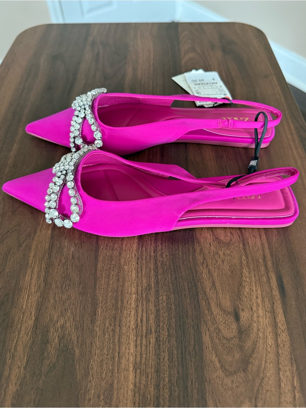 Zara flats pointed toe rhinestones sling back fuchsia size 6.5 NWT - Picture 5 of 8